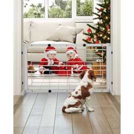 COZIWOW Dog Gates for Doorways, Free Free-Standing Dog Gates Extra Wide, Wooden Pet Gate Indoor No Drilling for Stairs, Doggy Gates for Inside Doorways for Small to Medium-Sized Dog, White