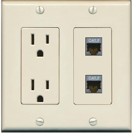 RiteAV 2 Port Cat7 Shielded Ethernet Wall Plate - Outlet [Light-Almond]