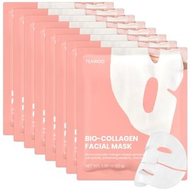 TEAWOO Bio-Collagen Facial Mask 8 EA, Hydrating & Soothing Hydrogel Face Mask, Overnight Collagen Face Mask for Glass Skin & Elasticity, Korean Skin C