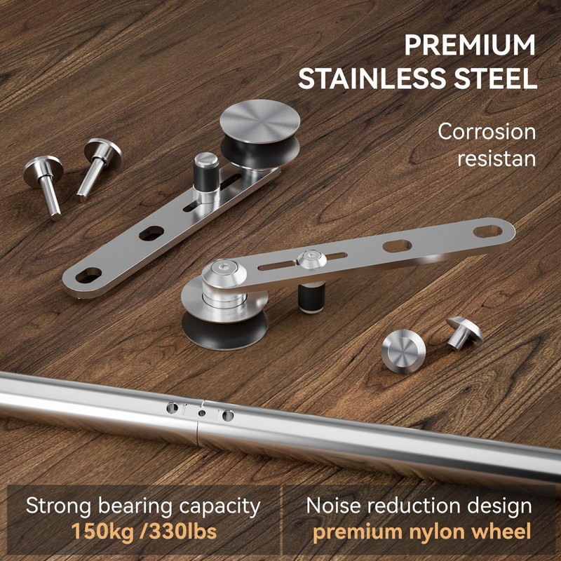 CCJH 6.6FT Stainless Steel Sliding Door Hardware Kit Heavy Duty
