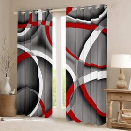 Stripes Art Window Curtains,Gray Black Red Swirls Curtain,Abstract Lines Circle Window Drapes for Kids Teens Boys Young Man,Modern Bedroom Decorative,Modern Simple Style Curtain 52W x 84L Inches
