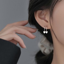 Double Hoop Earrings for Single Piercing for Women Gold Double Piercing Earrings for Women Heart Drop Dangle Double Earrings for One Hole Gold Jewelry (Silver)