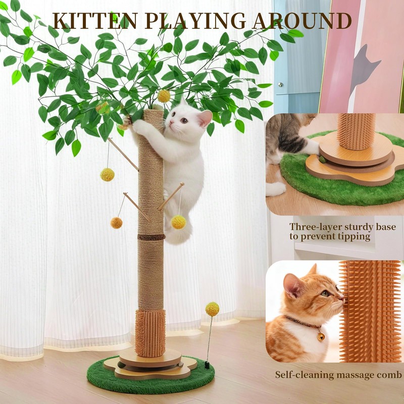 45 Inch Tall Cat Scratching Post, Natural Sisal Cat Scratcher