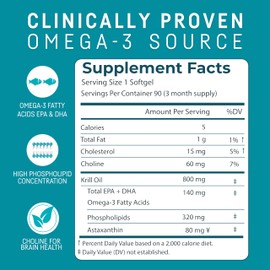 Kori Krill Kori Krill Antarctic Krill Oil Omega 3 Supplement, EPA & DHA, with Superior Absorption vs. Fish Oil, 800 mg, 90 softgels