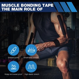 Kinesiology Tape，Unlock Your Full Potential with Kinesiology ,Original Cotton Elastic Premium Athletic Tape,Breathable, Latex-Free,Hypoallergenic，high ductility, and Waterproof for Shoulder, Knee, Elbow, Ankle Support (Black 8 Rolls)