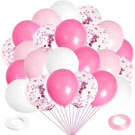90pcs Pink Balloons Set 12 inch Latex Hot Pink Light Pink White Confetti Latex Balloons for Valentine's Day Decorations Birthday Party Bridal Wedding