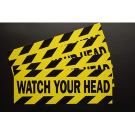 Five Star Graphics Watch Your Head Sticker Vinyl Decal (4 Pack) 8"" X 2.75"" Indoor Use Only Waterproof (X4Psin48), Black, Yellow
