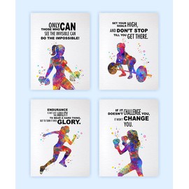 Dignovel Studios 24X36 Set of 4 Unframed Intensive Workout Training Exercise Running Boxing Weight Lifting Watercolor Art Woman Gym Inspirational Quotes Motivational Wall Decor DN638