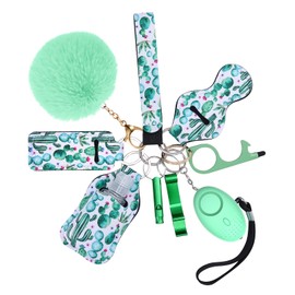 AMIR Safety Keychain Set for Women and Kids, 10 Pcs Safety Keychain Accessories, Safety Keychain Set for Girls with Safe Sound Personal Alarm, No Touch Door Opener, Whistle and Pom