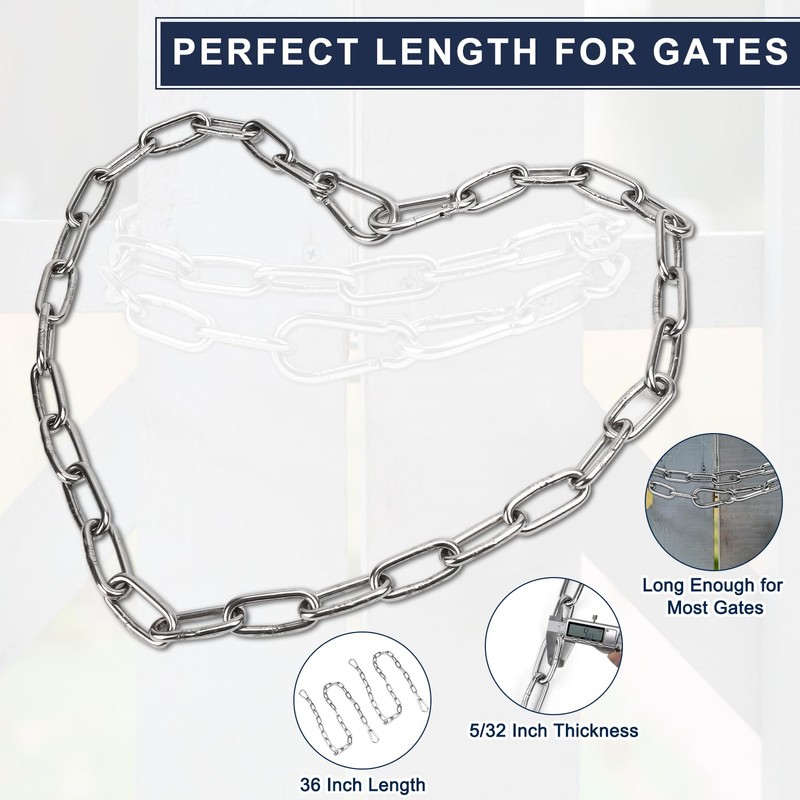 2 Pack Outdoor Fence Gate Chains, 5/32 x 36 Inch