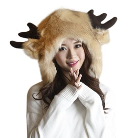 IBLUELOVER Unisex Novelty Christmas Hat Animal Cosplay Party Hat Faux Fur Fancy Dress Costume Hats Funny Winter Warm Reindeer Hat Earflap Xmas Beanie Hat for Men Women Festival & Party