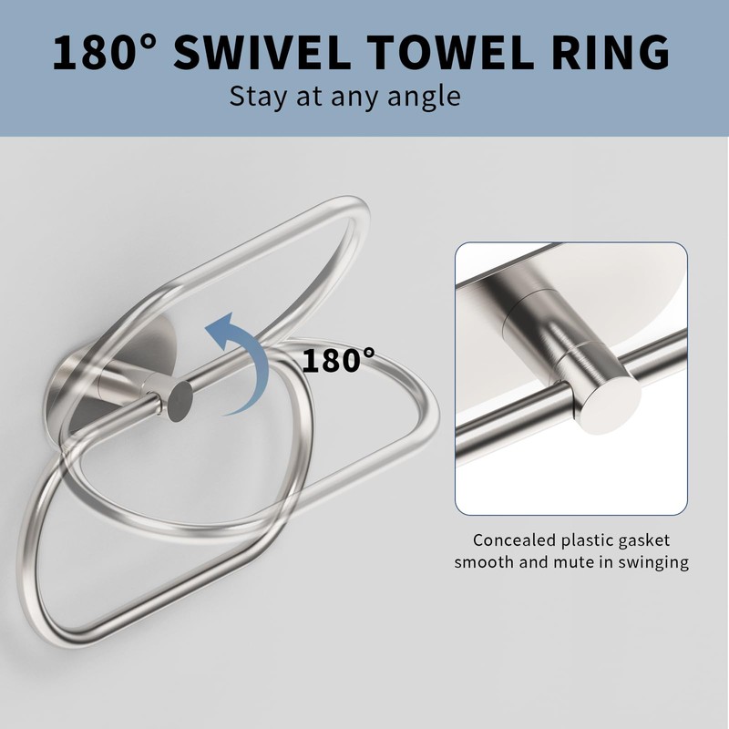 WZRUA Adhesive Towel Holder for Bathroom Brushed Nickel No Drill