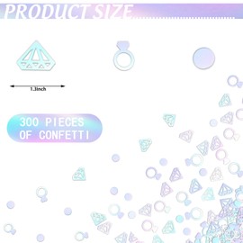 Whaline 300Pcs Wedding Table Confetti Diamond Ring Round Confetti Holographic Table Centerpiece For Bachelorette Bridal Shower Engagement Decoration