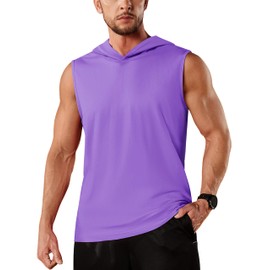 TACVASEN Mens Workout Hooded Tank Tops Gym Cotton Sleeveless Hoodies Bodybuilding Muscle Fitness T-Shirts Light Purple