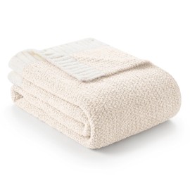 Snuggle Sac Buttery Ivory Bedding Blankets Twin Size 60x80, Super Soft Blankets Warm Cozy Knit Fuzzy Plush Blanket for Sofa, Bed, Living Room, Heather Ivory, 60x80 inches