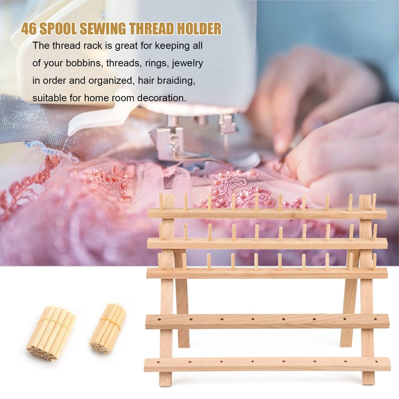JasCherry Wooden Thread Spool Holder for Storing 46 Thread Spools