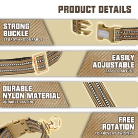Auroth Dog Collar for Medium Large Dogs, Reflective Dog Collar, Soft Nylon Adjustable Dog Collars with Heavy Duty Metal D Ring Tangle Free (Large:15.7"-27.1", Army Yellow)