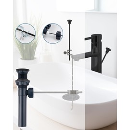 Hygie Rinse Bathroom Sink Drain with Lift Rod, Pop Up Sink Drain with Overflow, Matteblack Drain Stopper for Vessel Sink, Assembly for Bathroom Faucet