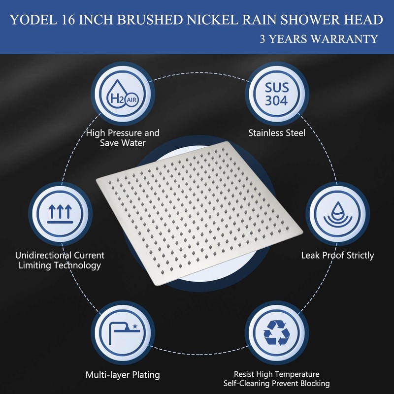 16 Inch Rain Shower Head Brushed Nickel Ceiling Mount 304
