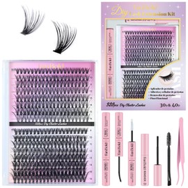 FANBOLD Pestañas Postizas Kit Completo 320 Piezas,Extensiones de Pestañas Naturales 30D 40D,DIY Lash Cluster 9-16mm,Racimos Pestañas Rápida Aplicación Con Unión y Sellado De Pestañas Sujeción Fuerte