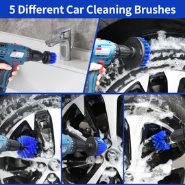 Wontolf 30Pcs Car Detailing Brush Set, Car Detailing Kit, Auto Detailing Drill Brush Set, Car Buffing Sponge Pads Kit,Car Cleaning Brush Tools Kit,Car Accessories for Interior,Exterior,Wheels,Home