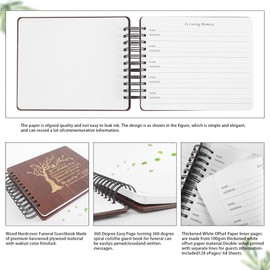 PREKIAR Funeral Guest Book for Celebration of Life, Wooden Guest Sign in Books for Memorial Service, Guestbook Set with 50pcs Share a Memory Cards Box Table Sign and Pen (Brown- Guest Book Set #1)