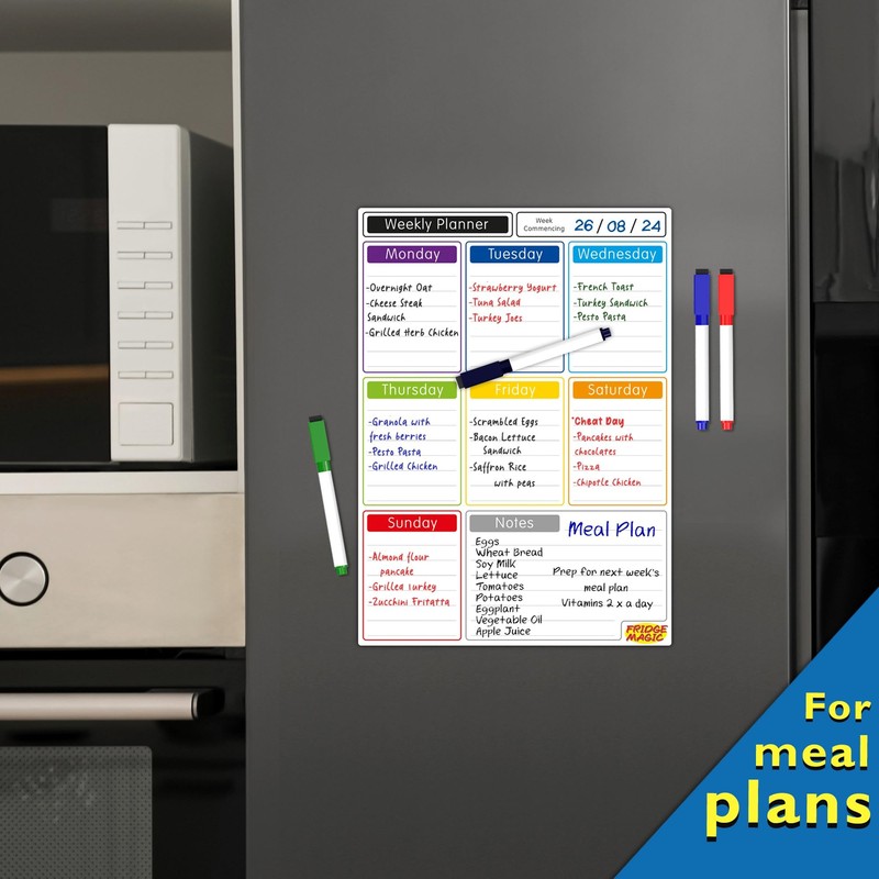 Magnetic Whiteboard for Fridge: Multi-Functional Portrait Weekly Planner, Meal Planner,