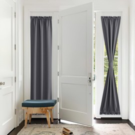 PONY DANCE Grey Blackout Curtain for French Door - Thermal Insulated Window Shade with Tieback, Privacy Panel for Sidelight or Front Door, W25 x L66 Inches, 1 Panel