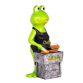 Beautiful large high-quality money box, piggy bank, barbecue box, piggy bank, grill master, grill food, frog with grill made of polyresin