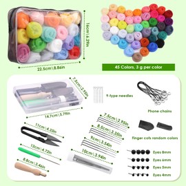 luokefe 45 Colors Felt Wool Roving, Needle Felting Supplies Kits with Tools, Needle Felting Starter Kit with Supplies, Needle Felting Kit for Beginners DIY Felting Craft Home Decoration