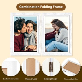 Triple Photo Frame 4x6 Hinged Folding Wood Picture Frame with Glass Front Stand Vertical on Desktop for Display (Wood color(Triple))