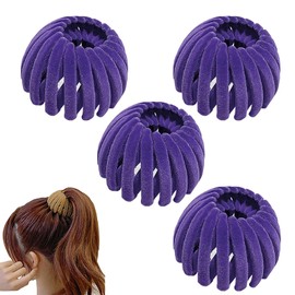 4Pcs Black Bird's Nest Ponytail Clip, Women's Hair Accessories, Hair Accessories Velvet Retractable Bun for Ponytails, Buns and Hair Cards (Purple)