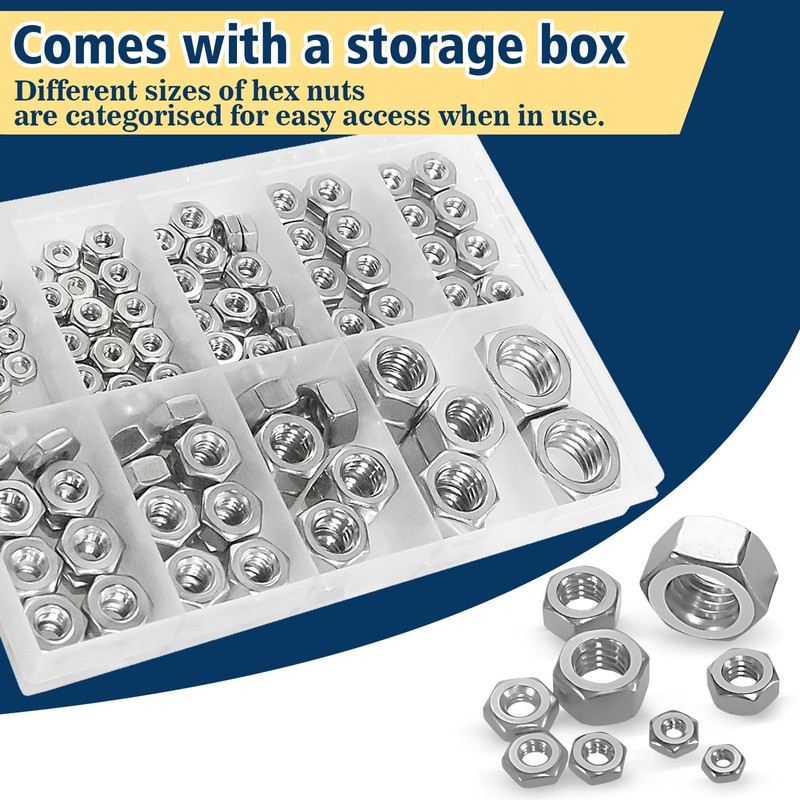 Vifmy 150pcs SAE Hex Nuts Assortment Kit,4#40 6#32 8#32 10#24