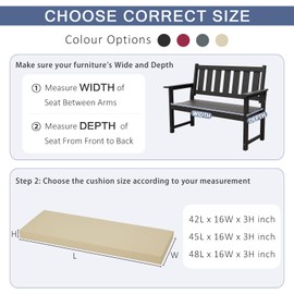 baibu Waterproof Bench Cushion 45 x 16x 3Inch Outdoor Patio Furniture Cushions Garden Sofa Settee Couch Swing Pads with Handle and Adjustable Straps, 1PC, Beige