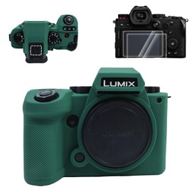 VOVMOEYA Protective Case for Panasonic LUMIX S5II/S5IIX, 【Case*1 Screen Protector*2 Hot Shoe Cover*1】 LUMIX DC-S5II Camera Cover Full Body Case for DC-S5IIX Lightweight Shockproof, Green, CAMERA CASE