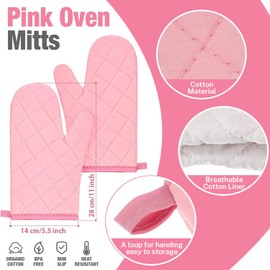 Oven Mitts and Pot Holders 9 Sets，Anti- Scald Gloves Cotton Pot Holders Farmhouse Kitchen Accessories Gift for Cooking Baking(Pink White, Cotton)