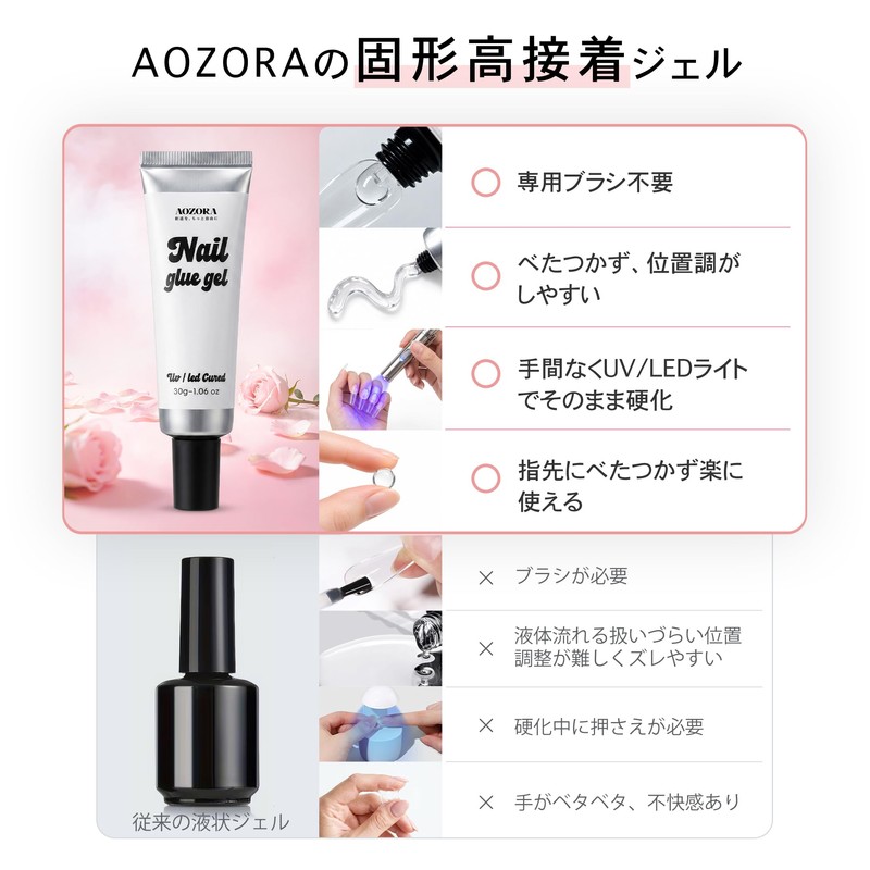 AOZORA Nail Glue, 1.1 oz (30 g) with Light, UV/LED
