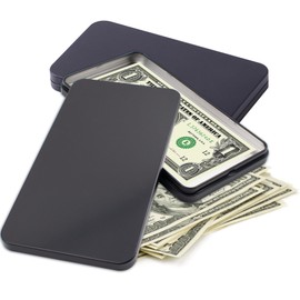 Pack of 2 Cash Boxes 17 x 9 x 1.5 cm Money Box for Cash Iron Box Money Holder Cash Organiser Single Row Currency Compartment Money Storage Box Black