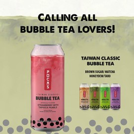Pocas Bubble Tea with Tapioca Pearls, (Pack of 4, 16.5 oz), Asian Drinks, Refreshing Milk Tea with Boba Pearls (Strawberry)