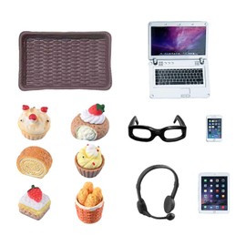 CVFRTT 12 Pieces Dollhouse Toy Accessories, Miniature Toy Decoration, Mini Electronic Devices, Mini Food Models, Creative Toys