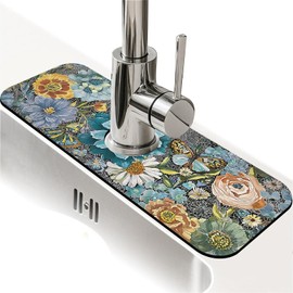 Faucet Fast Absorbent Pad - Chromatic Blooms And Butterfly , Suitable For Kitchen, Bathroom, Island And Other Scenes