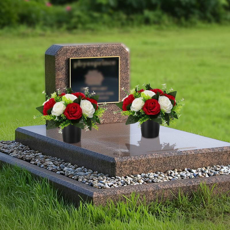 GeekLeaf 2 Pcs Artificial Flowers for Graves, Grave Flowers Pots