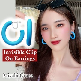 arete de aro con clip para mujer, no perforados, dorados, con cara de plata, gruesos, grandes, negro, rojo, azul, verde, blanco, cómodos, con clip de bobina, Miyabi Grace, Latón, No es una piedra preciosa