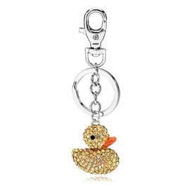 Cute Rhinestone Duck Keychain Sparkling Pink Yellow Happy Duck Imitation Crystal Purse Keychain Gifts For Women, Yellow, adjustable