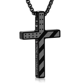 SKYFUN Cross Necklace for Men American Flag Bible Verse Cross Pendant Christian Faith Necklace Religious Easter Baptism Jewelry Gift, Black 1:9-BE STRONG AND COURAGEOUS