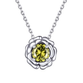 FOCALOOK Sterling Silver 925 Rose Flower Pendant Necklace with Faux Peridot Flower Pendant Decorated with August Birthstone Sterling Silver Plated, Gold-plated sterling silver