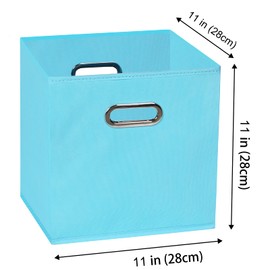 Yunkeeeper storage bins Cubes, Fabric Cube Organizer with Handle, Foldable Cube Bins for Cloth or Accessary Storage, 11x11x11, Set of 3, (Blue)