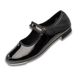 Dance Class Girls Molly Jane Tap Shoe Mary Flat, Black Patent, 7 Toddler