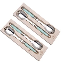 (D) Laguiole Flatware, Jean Dubost Salad Servers in a Tray 2-p 2 PACK (Blue)
