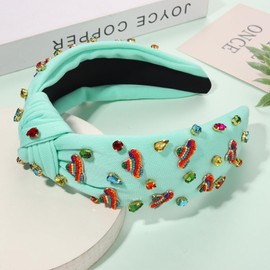 YAHPERN Mexican Headband for Women Cinco De Mayo Headband Beaded Fiesta Knotted Headband Embellished Rhinestone Crystal Wide Top Knot Headband Mexican Holiday Hair Accessory